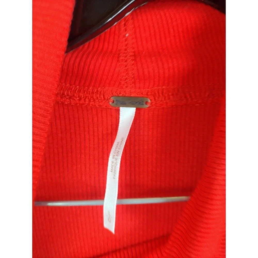Free People Womens Sweater L Red Oversized Turtleneck‎ V Cut Out Party Holiday